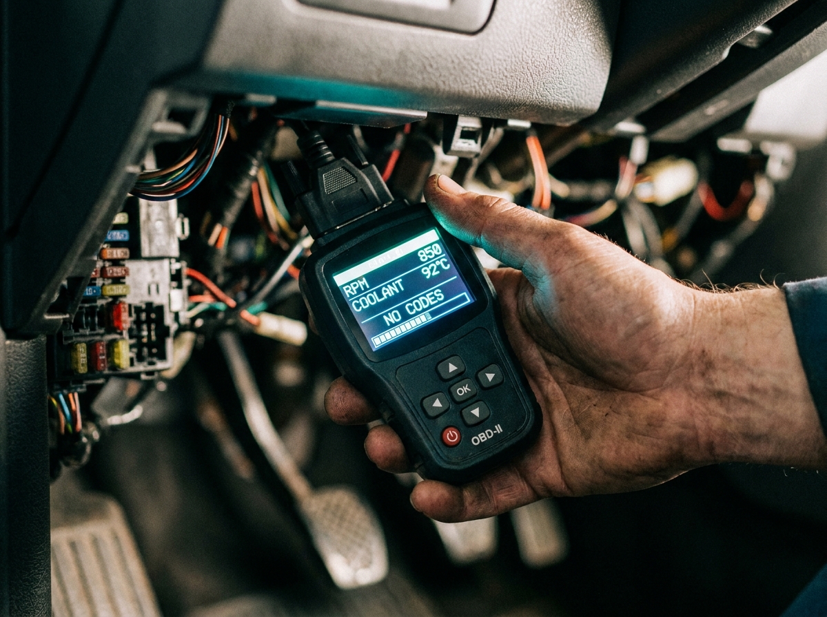 OBD-II diagnostic scanner reading live engine data