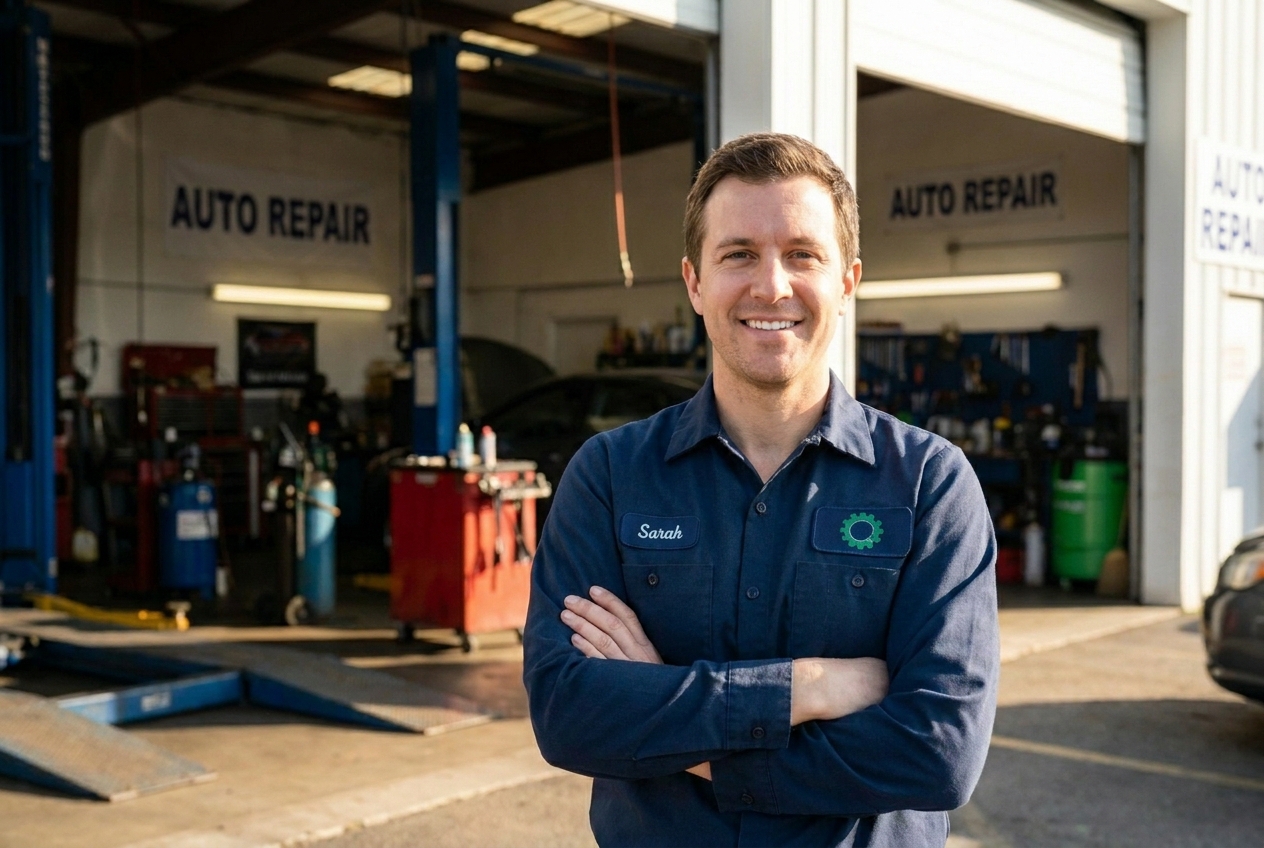 A Freen Auto Fix technician outside the workshop